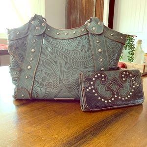 American West leather Purse & Wallet set